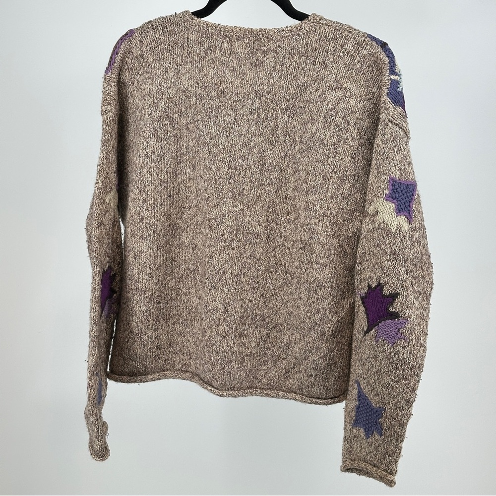 Women's Large‎ Tan Purple Lilac Patterned Sweater Vintage Cardigan Cozy - Picture 9 of 10